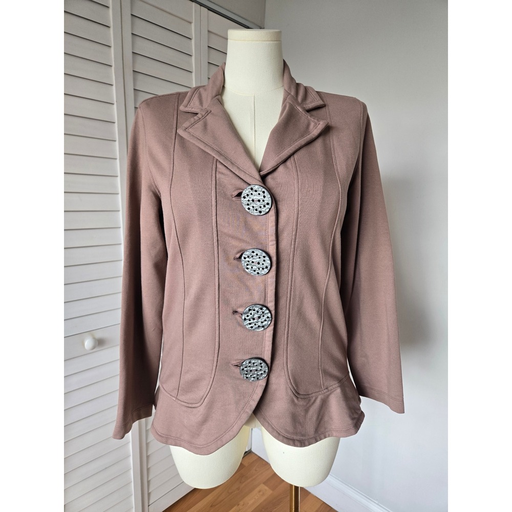 Neon Buddha Taupe Stretch Knit Blazer Jacket Size XL Boho Casual Minimalist